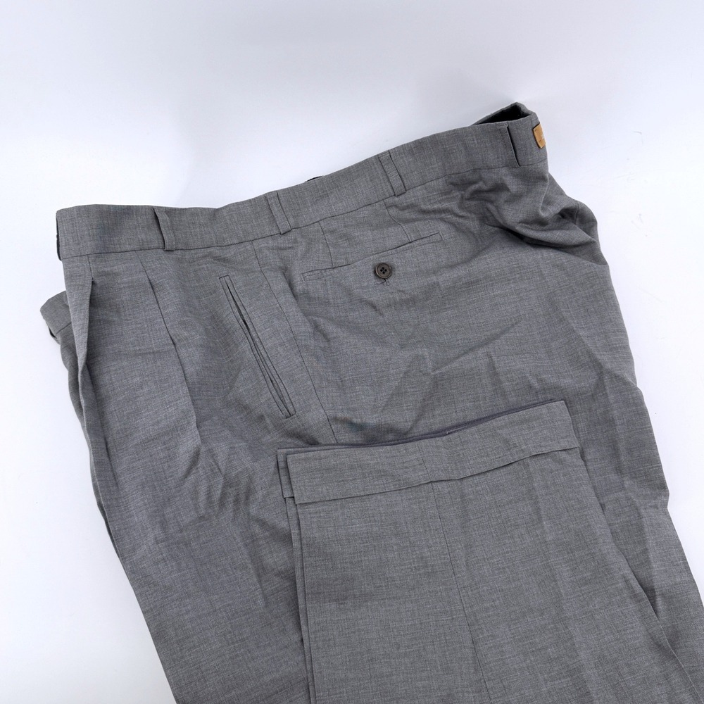 Brax Springer Stretch Mens 46x36 Grey Pleated Virgin Wool Blend Dress Pants